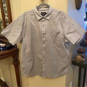 NWT~PENDLETON Men Light Gray Aztec Embroidery Button Short Sleeve Top Size XL